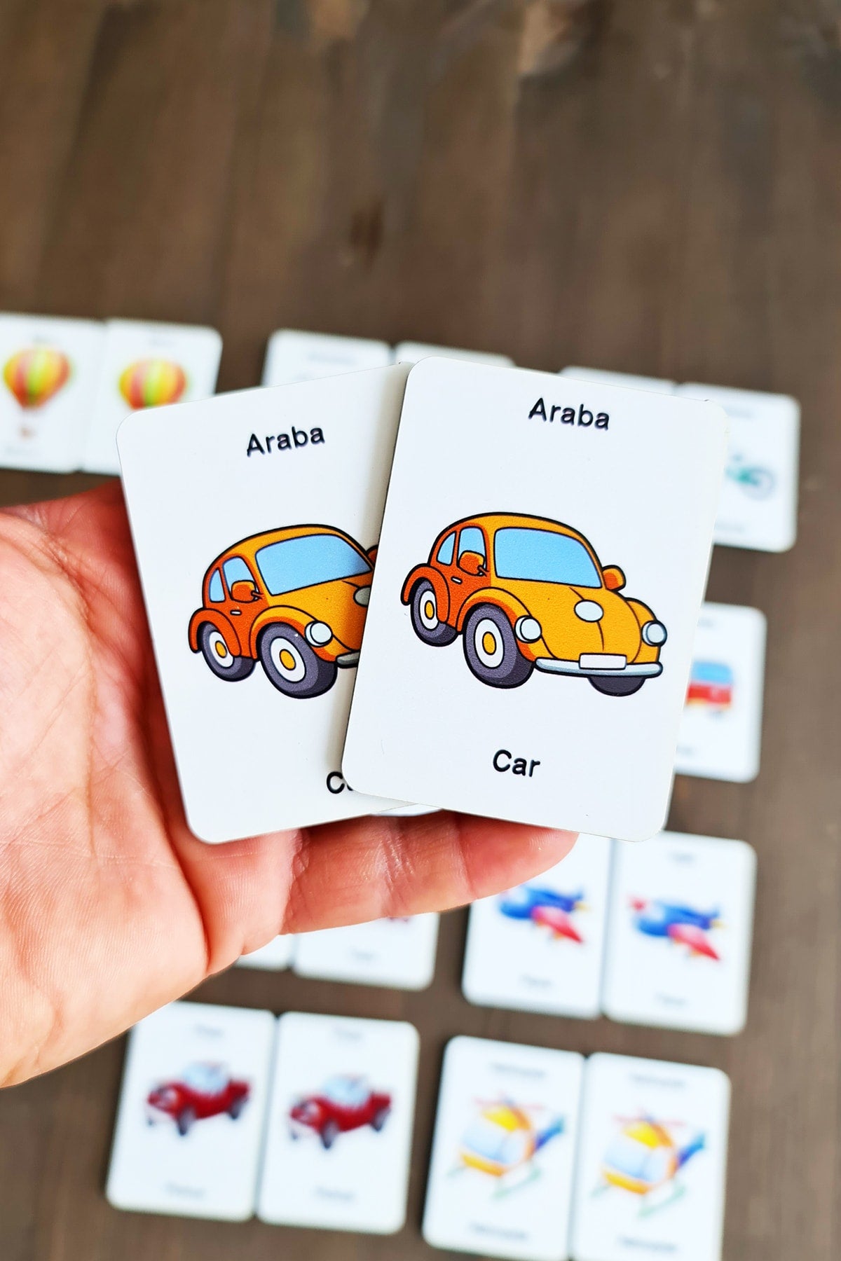 Wooden Intelligence Cards Matching Game Wooden Puzzle Toy (Vehicles)