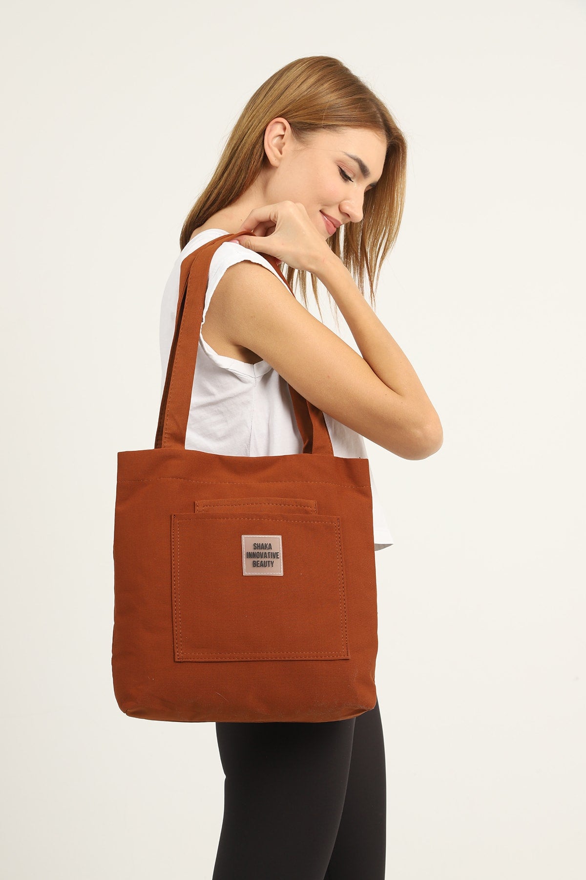 Tile U22 3-Compartment Front 2 Pocket Detailed Canvas Fabric Daily Women's Arm and Shoulder Bag B:35 E:35