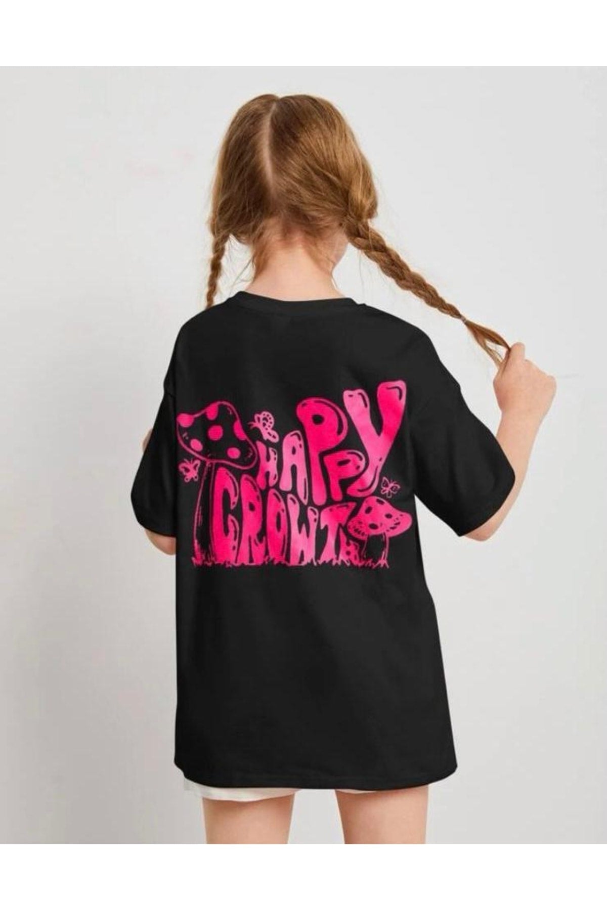 Pink Girl Back Mushroom Printed T-Shirt