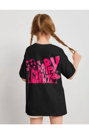 Pink Girl Back Mushroom Printed T-Shirt