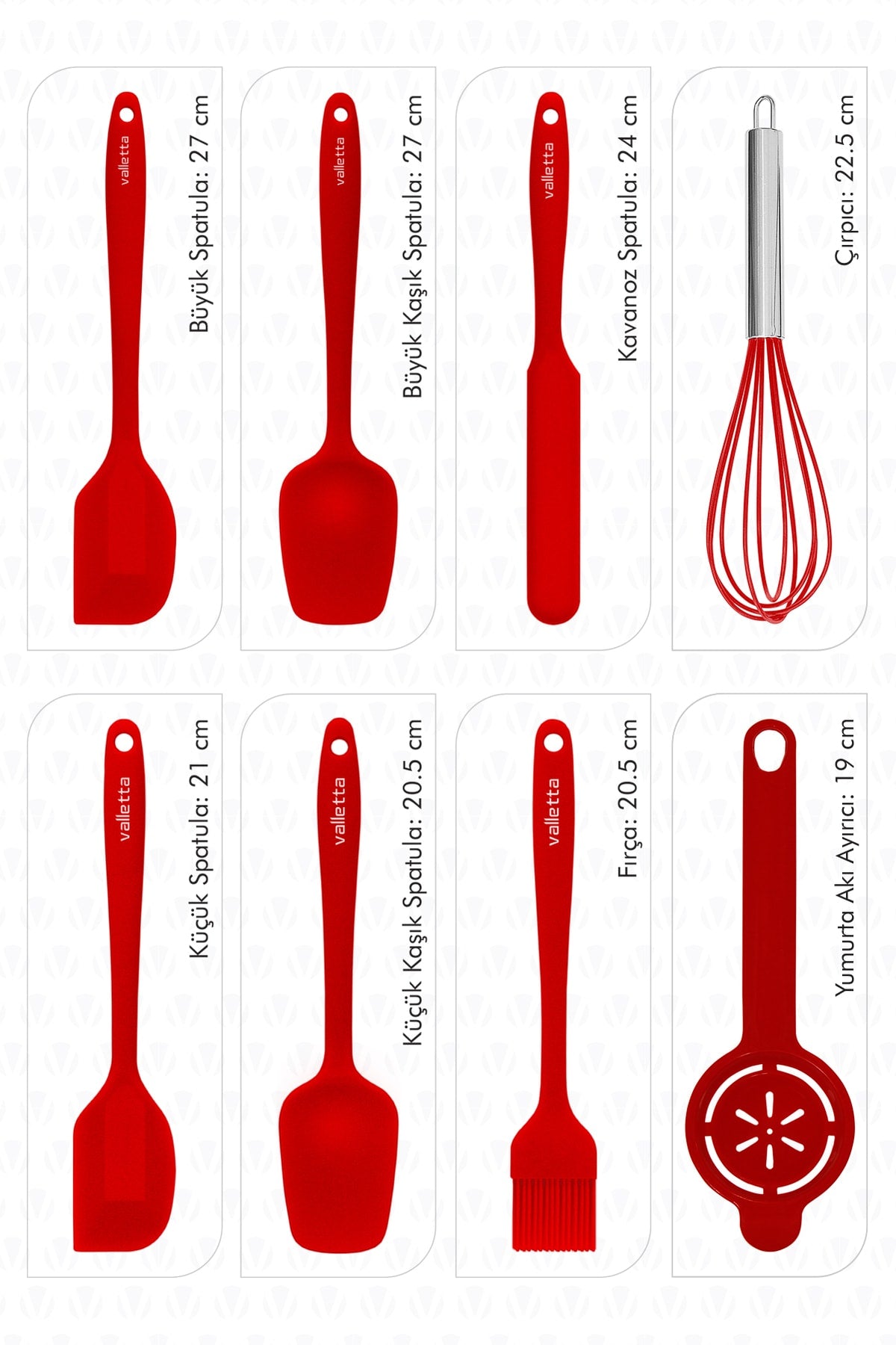 Drongo Heat Resistant Fireproof Non-Stick Silicone Spatula Set 8 Pieces Red