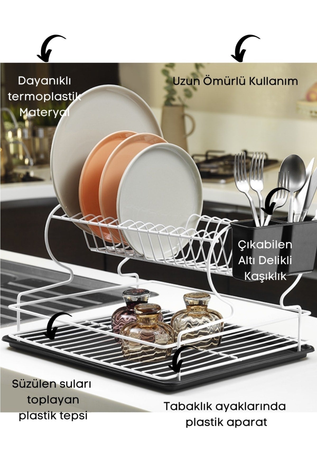 Lifetime Stainless Dish Rack Dish Basket Two-Tier Plate Rack Thermo Plastic Coating White