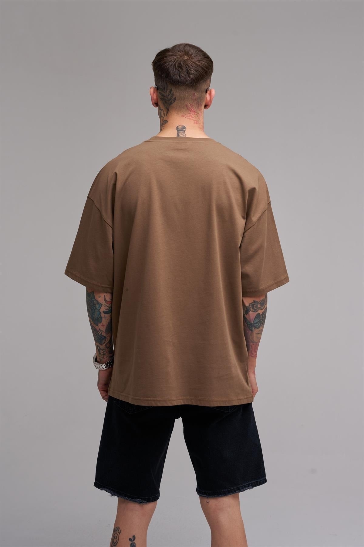 Unisex Large Size Only Belong Printed Cotton T-Shirt Brown