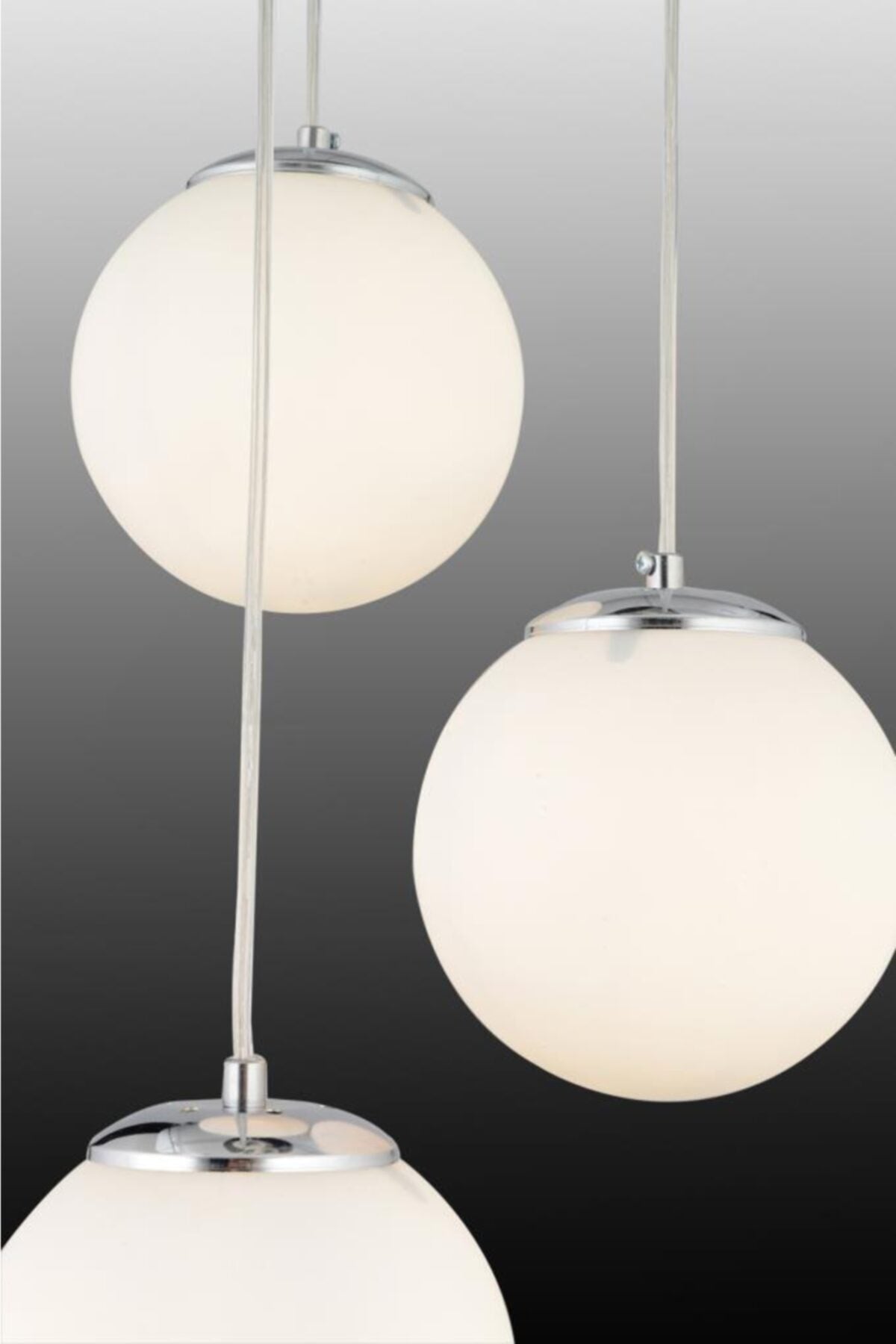 Pendant Lamp 3-Piece Silver White Globe Glass Chandelier