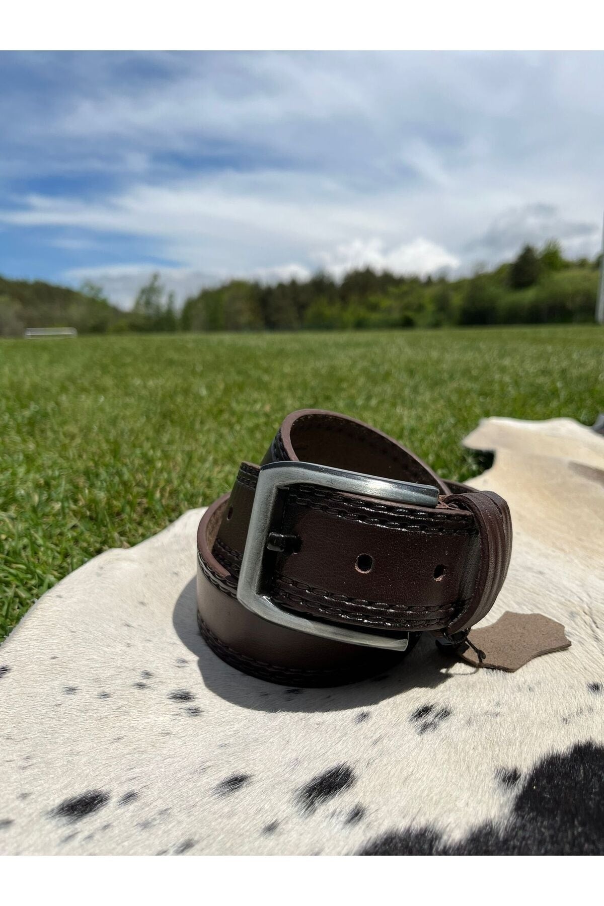 100% GENUINE PATTERNED BROWN 4.5CM MEN'S LEATHER BELT