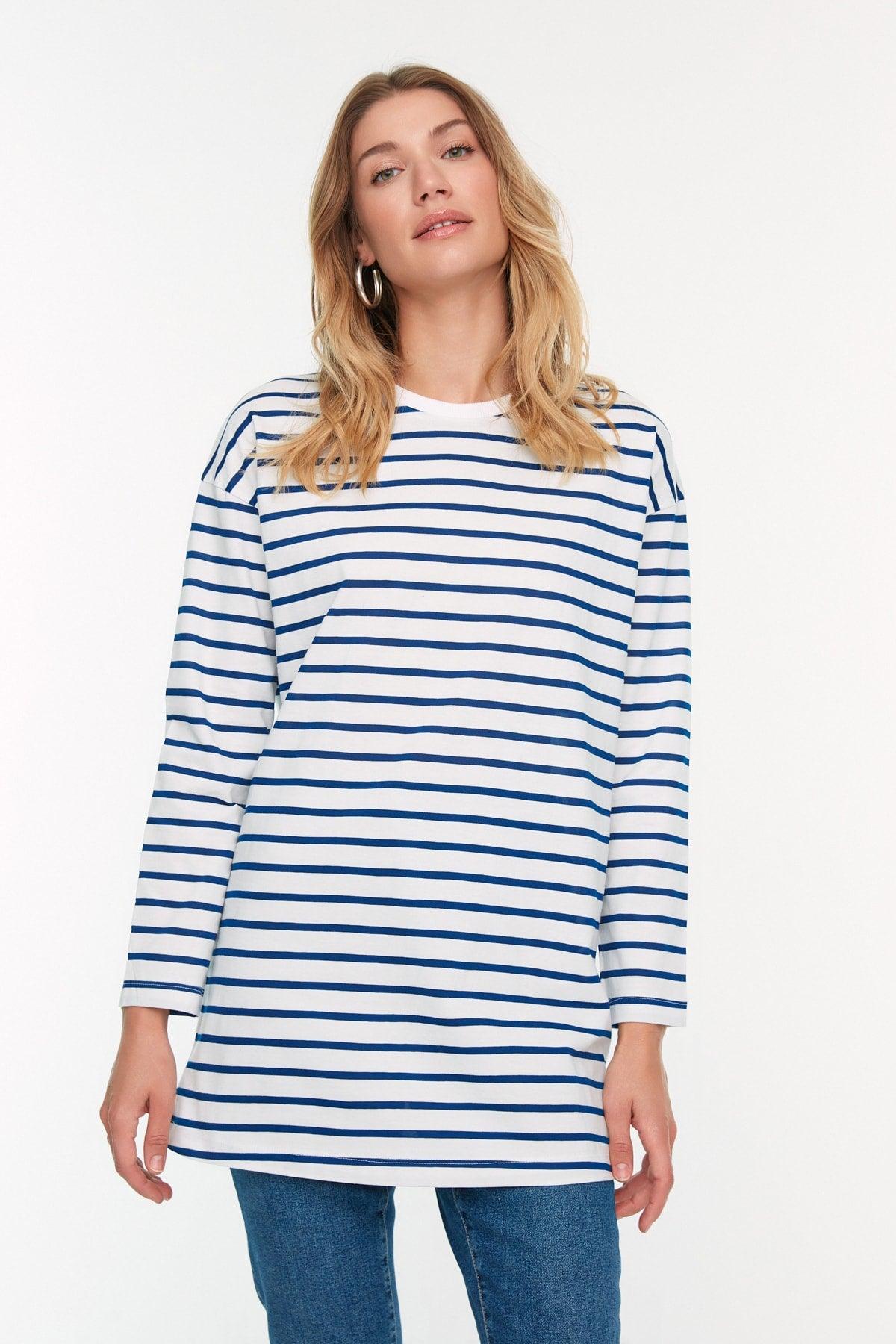 Blue Striped Knitted Tunic TCTAW22UK0240 - Swordslife