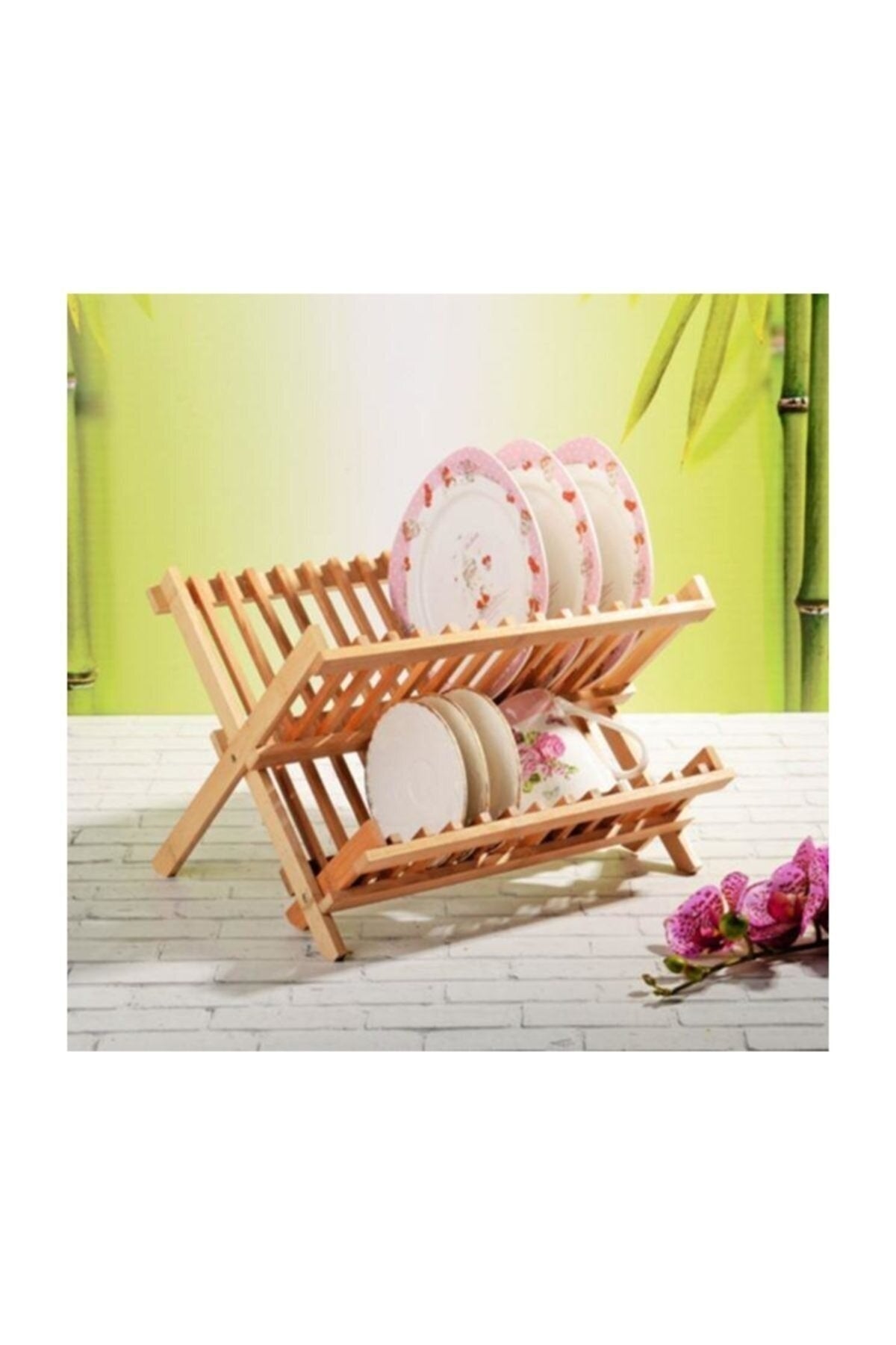Bamboo Collapsible Plate Rack Dish Rack Small Size 40 Cm X 33 Cm X 26 Cm Fma202157
