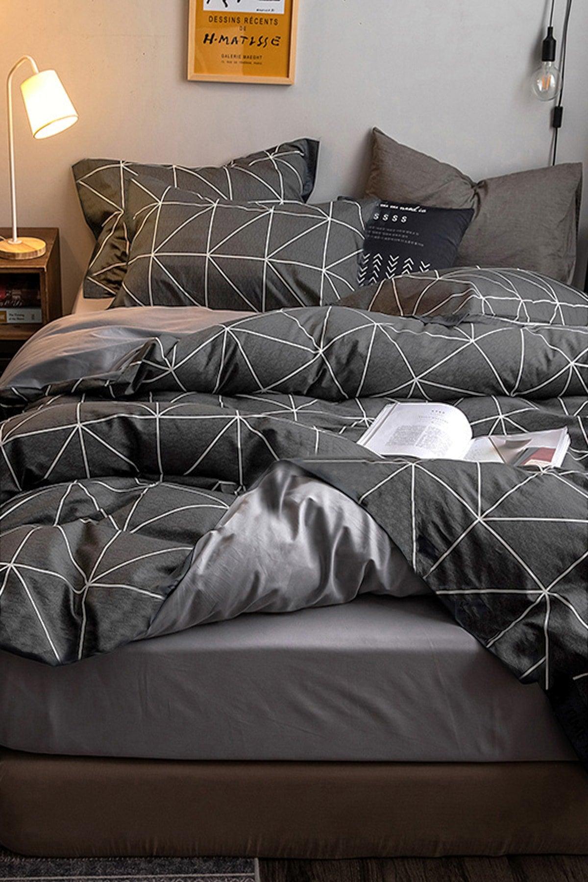 Elastic Linen Duvet Cover Set Double Pyramid - Swordslife