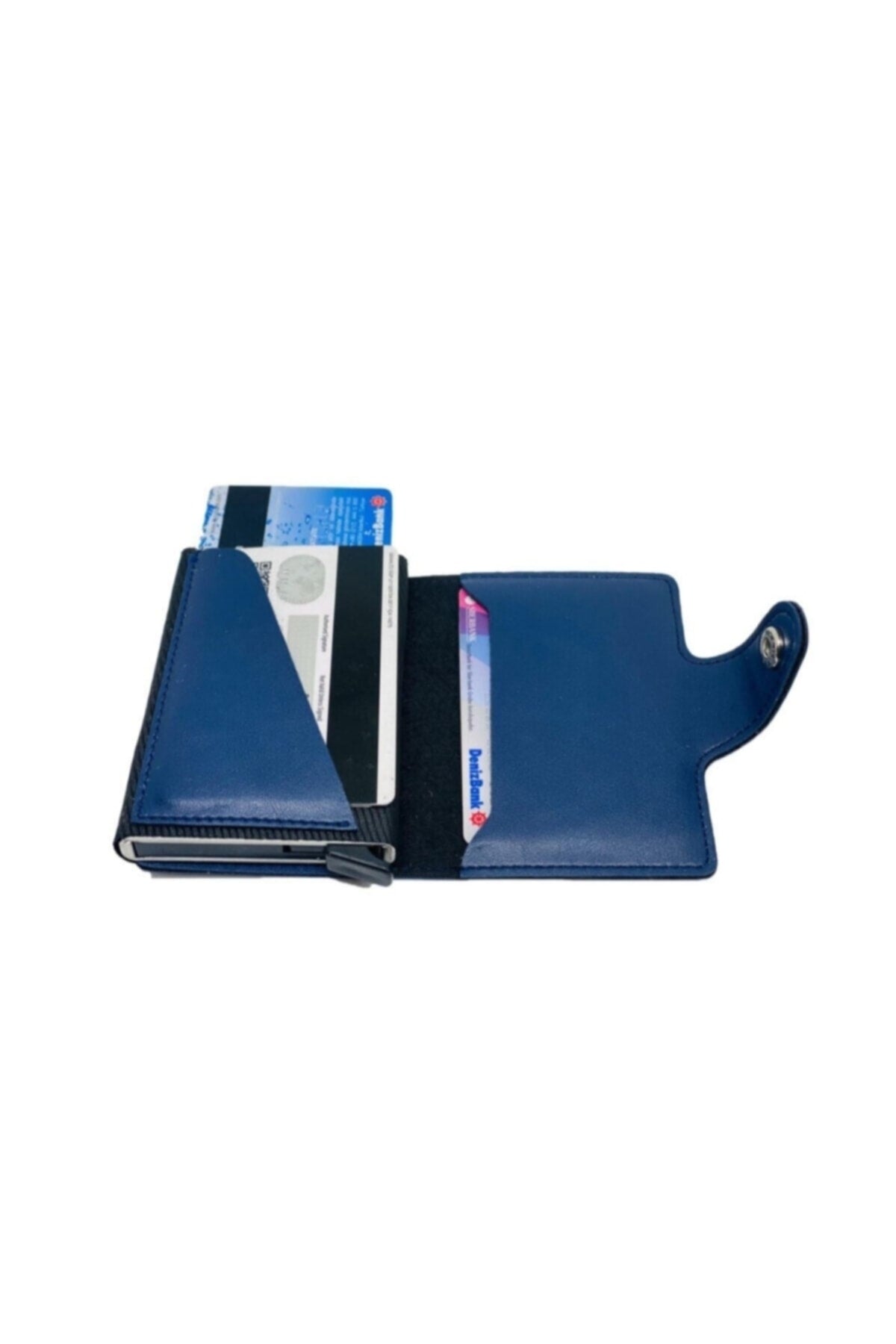 Automatic Mechanism Navy Blue Men's Wallet Card Holder Faux Leather