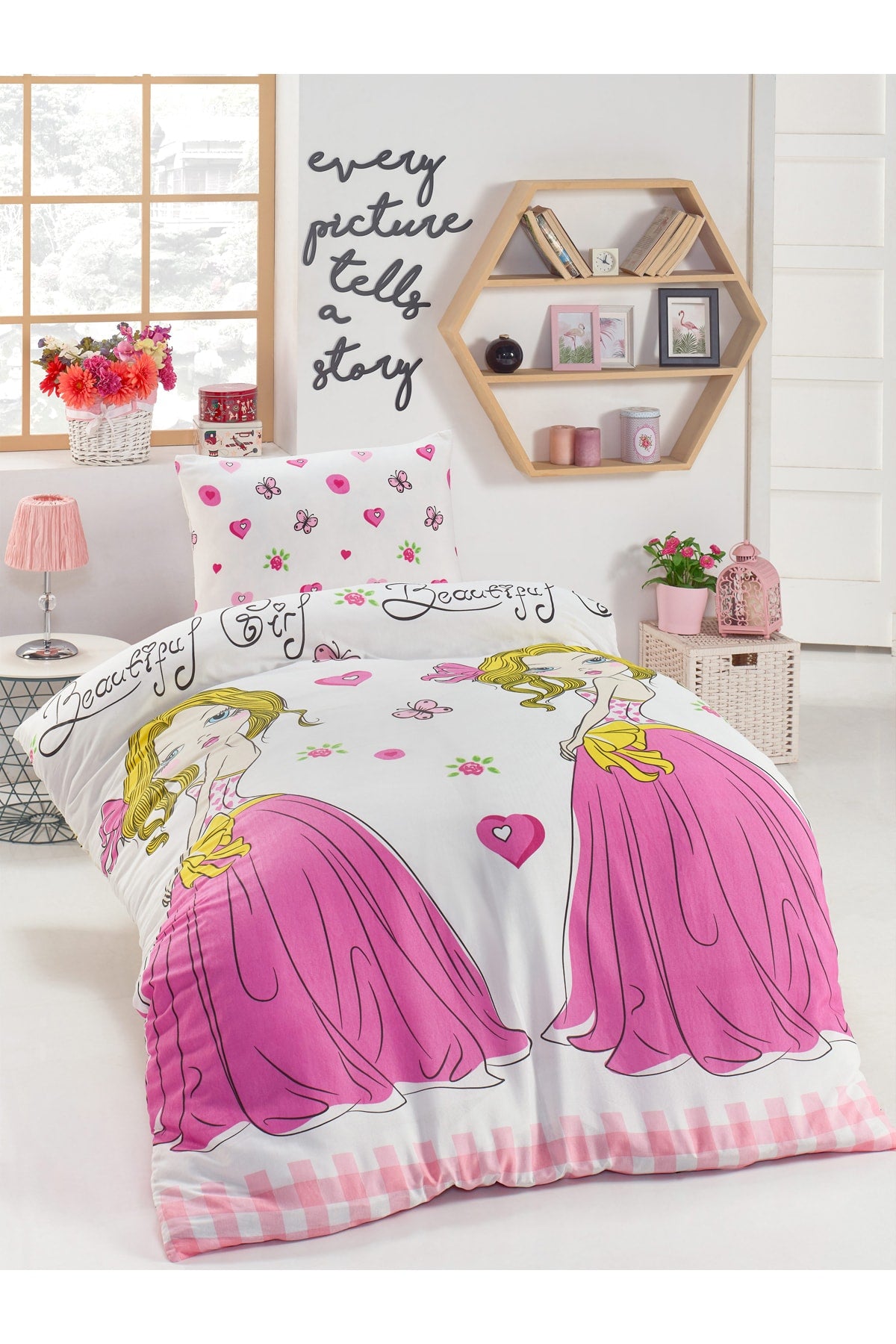 Junior Duvet Cover Set Single Beatiful Girl White