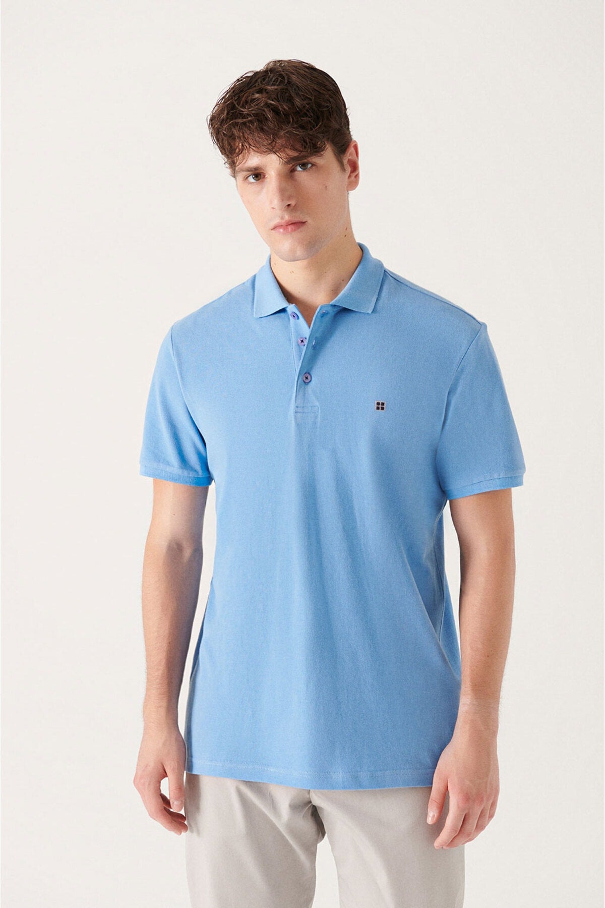 Men's Blue 100% Cotton Breathable Standard Fit Normal Cut Polo Neck T-shirt E001004