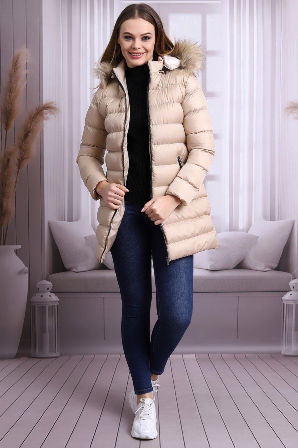 Women's Cream Plush Microgel Inflatable Coat - Swordslife