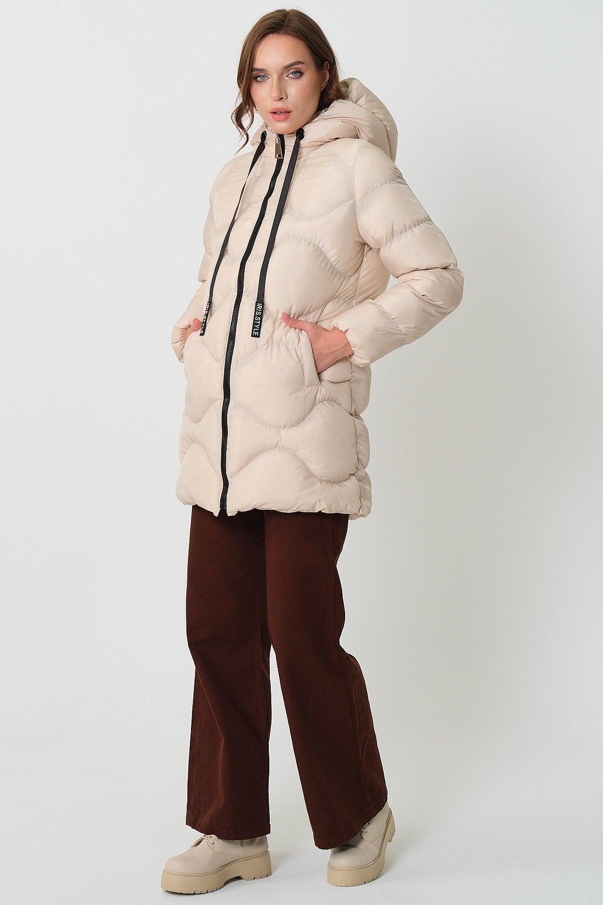 Women's Stone Hooded Cord Detailed Inflatable Coat - Swordslife