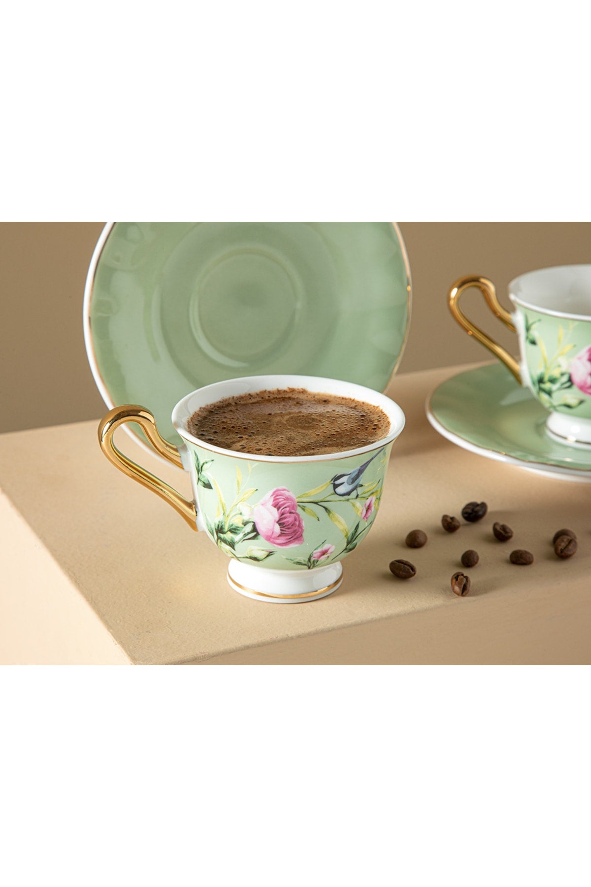 Vanilla New Bone China 4 Piece Set Of 2 Coffee Cups 90 Ml Light Green