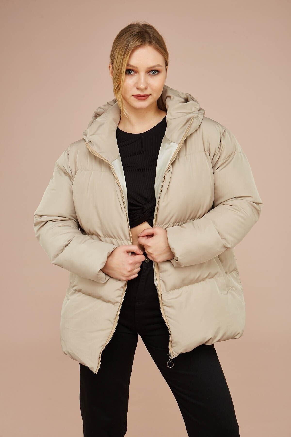 Women's Cream Hooded Down Jacket - Swordslife