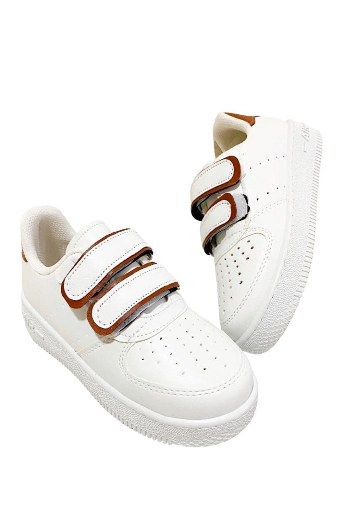 Unisex Girls Boys Velcro Sneakers Sneaker - White Brown