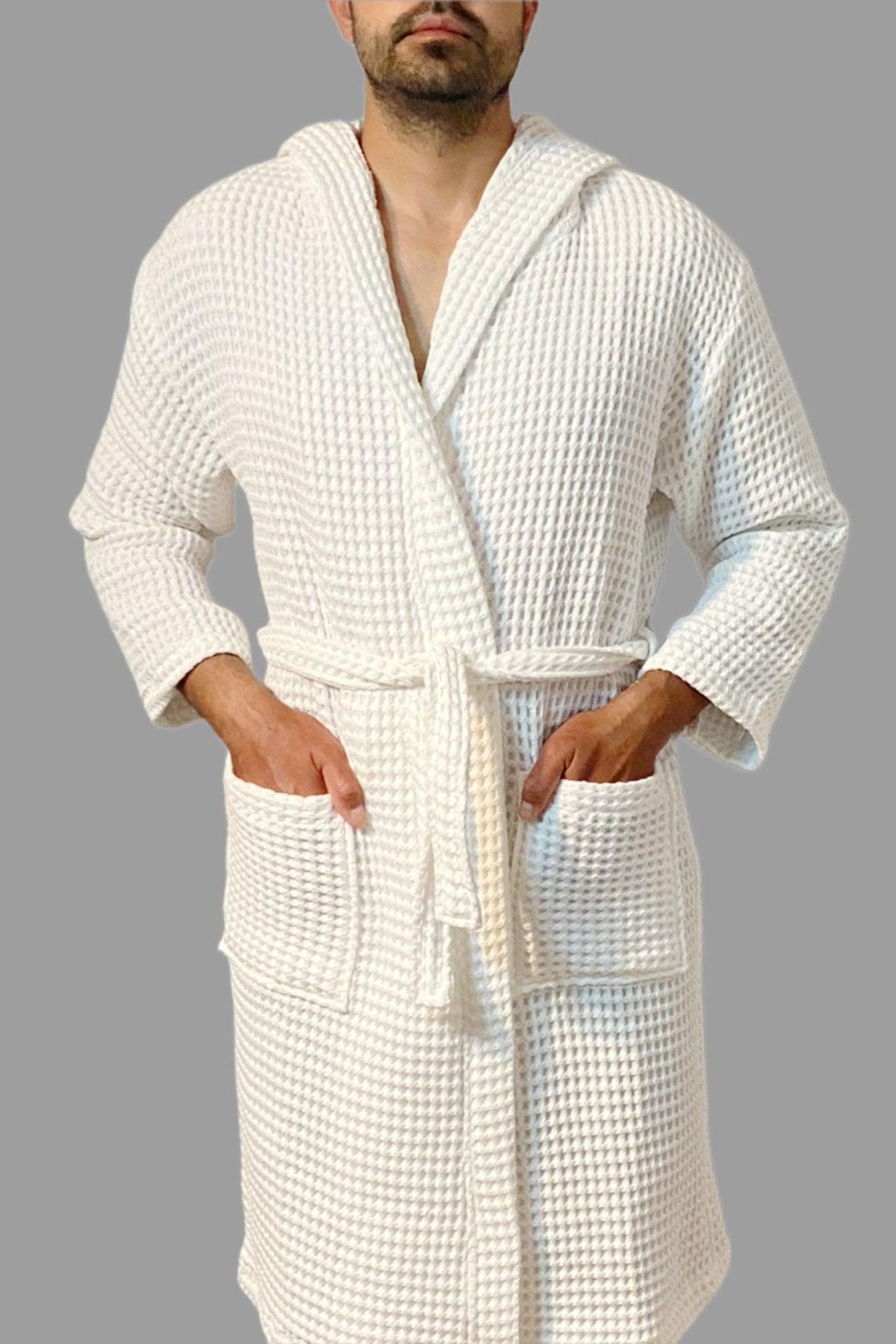 Waffle 100% Cotton Unisex Bathrobe White - S/m - Swordslife