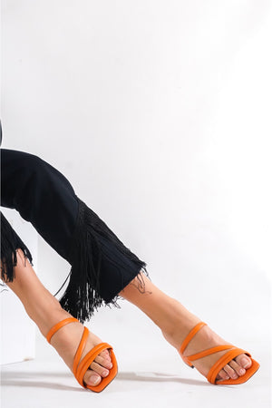 Women'S Orange Heeled Slippers Sandals Ba20888
