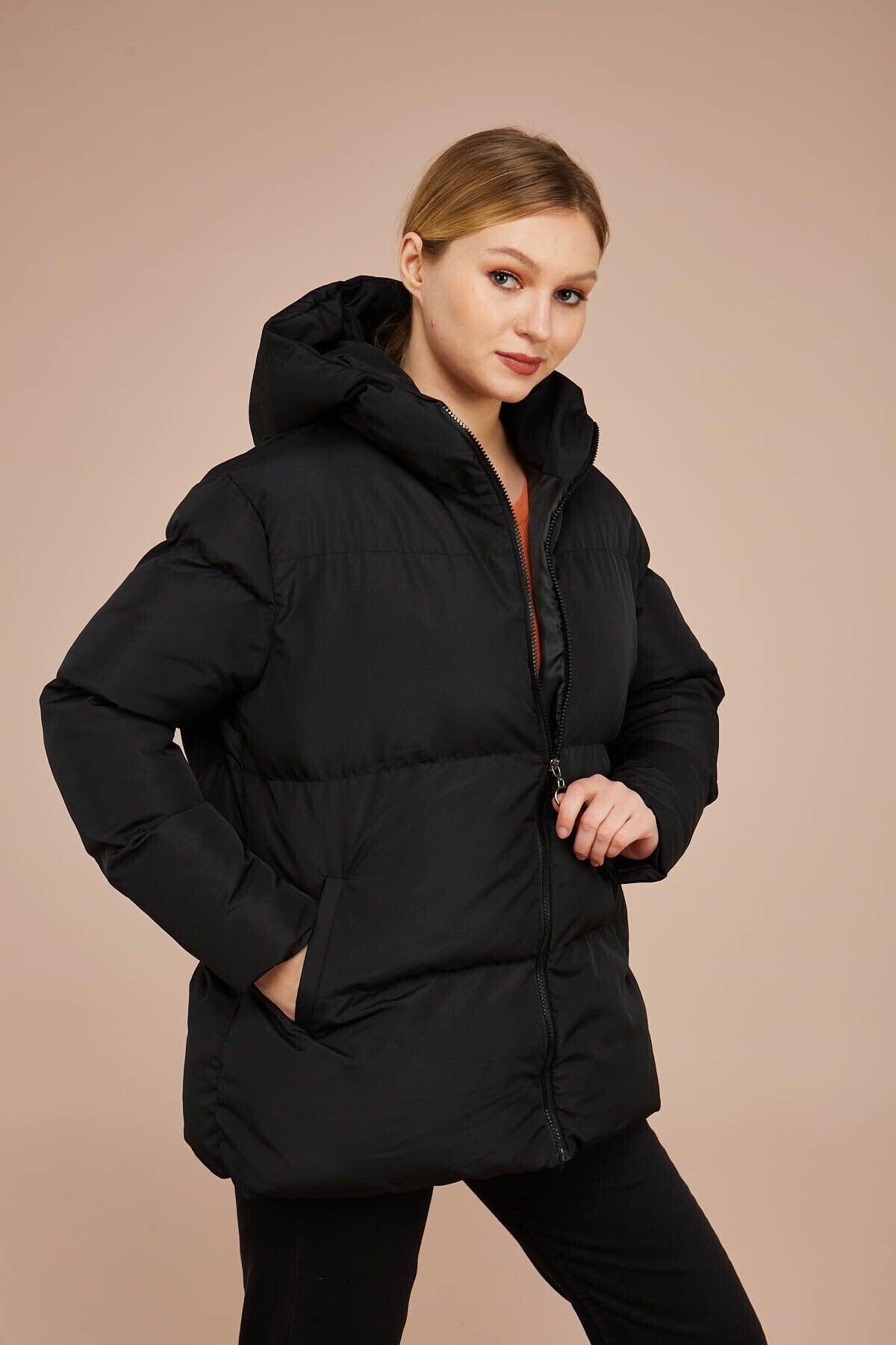 Women's Black Hooded Down Jacket - Swordslife