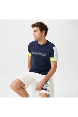 Men'S Navy Blue Color Block Standard Fit Short Sleeve T-Shirt