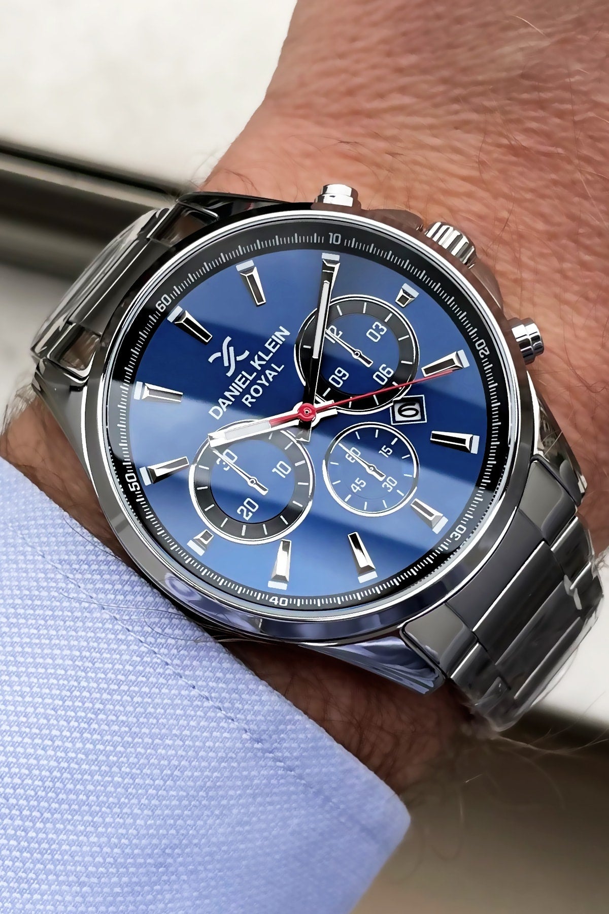 Men'S Wristwatch 3 Atm Waterproof Silver Color Steel Band + Natural Stone Bracelet Elg74