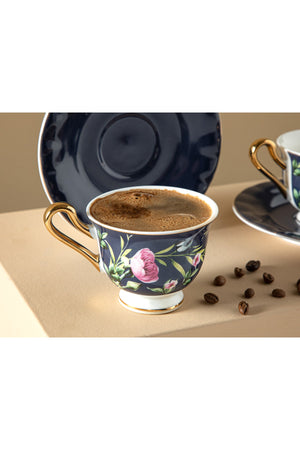 Vanilla New Bone China 4-Piece Set Of 2 Coffee Cups 90 Ml Dark Blue