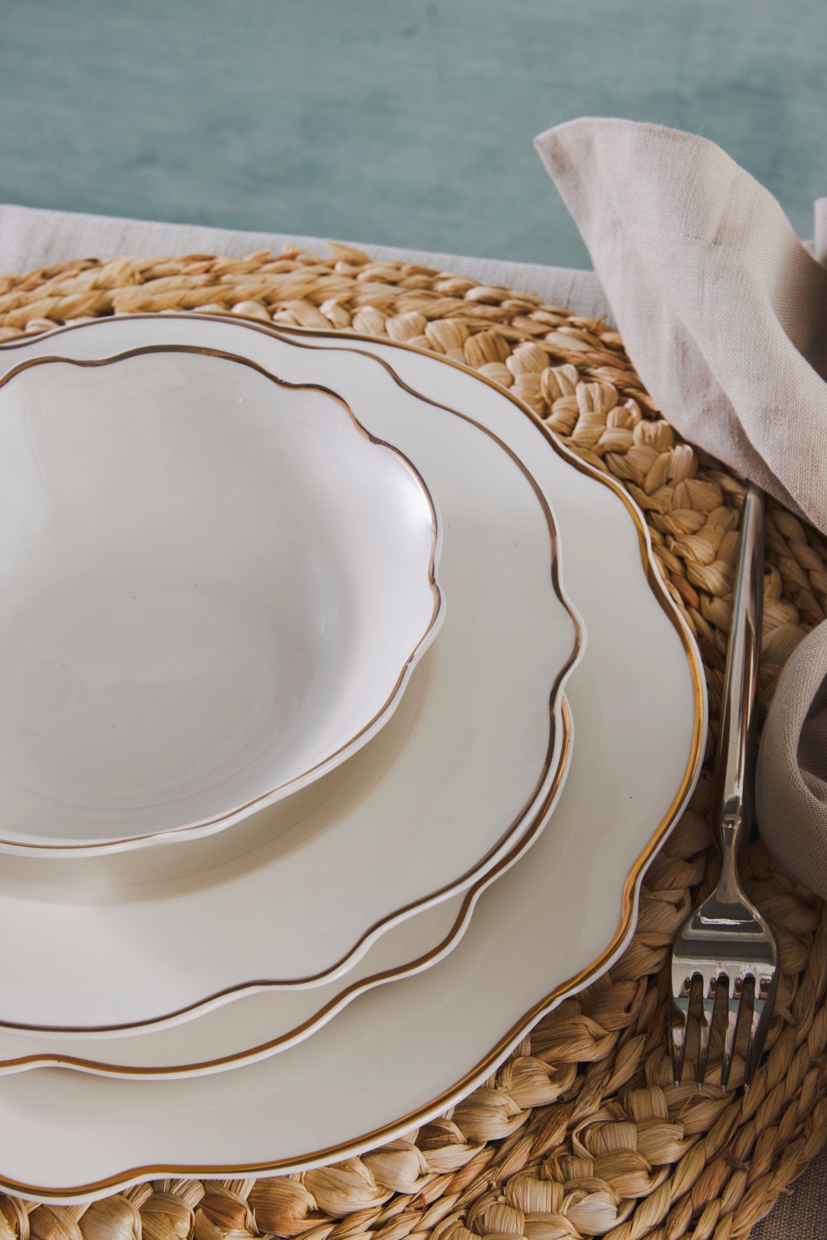 Pablo 59 Pieces New Bone Dinnerware Set For 12 People Gold