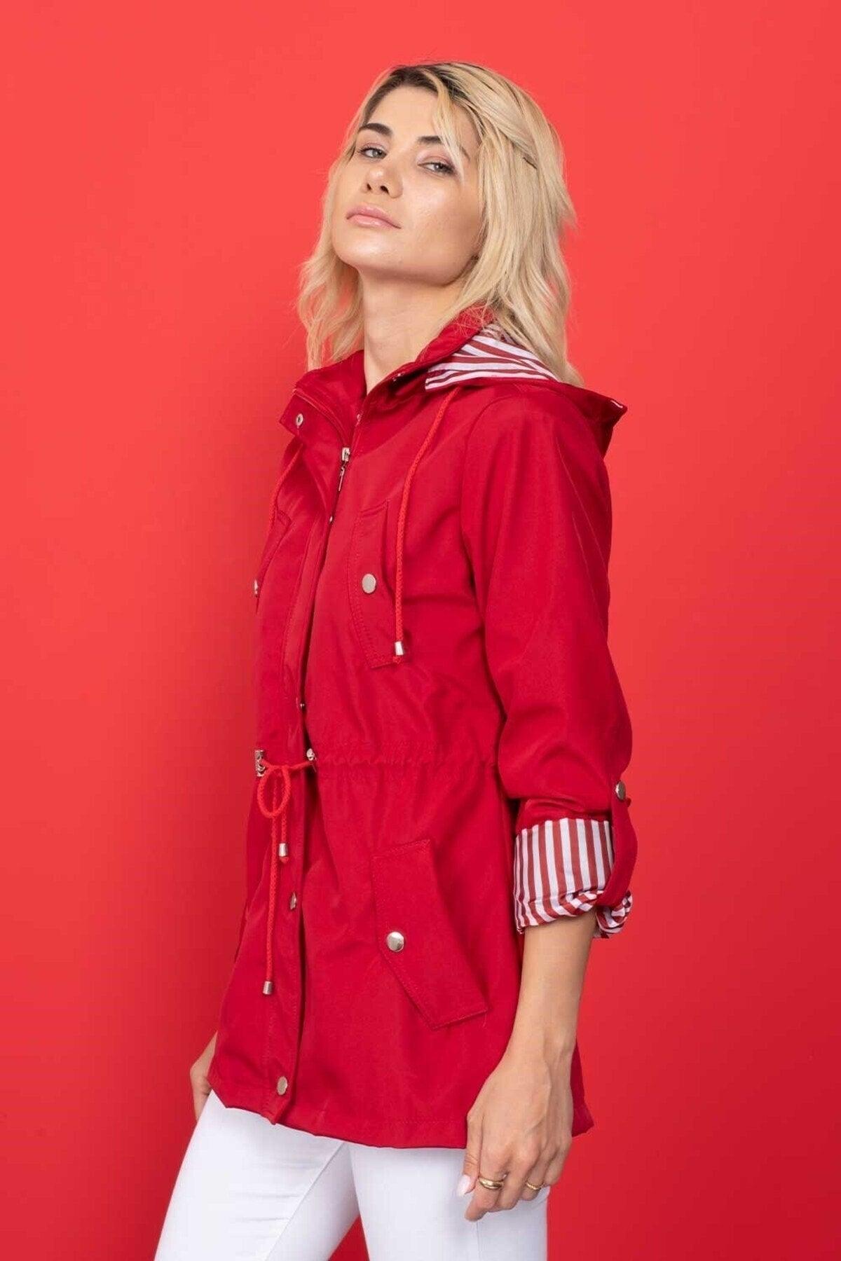 Women's Red Hooded Seasonal Coat - Swordslife