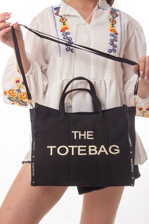 Women'S Black Striped Tote Bag Long Strap Bag And Shoulder Bag