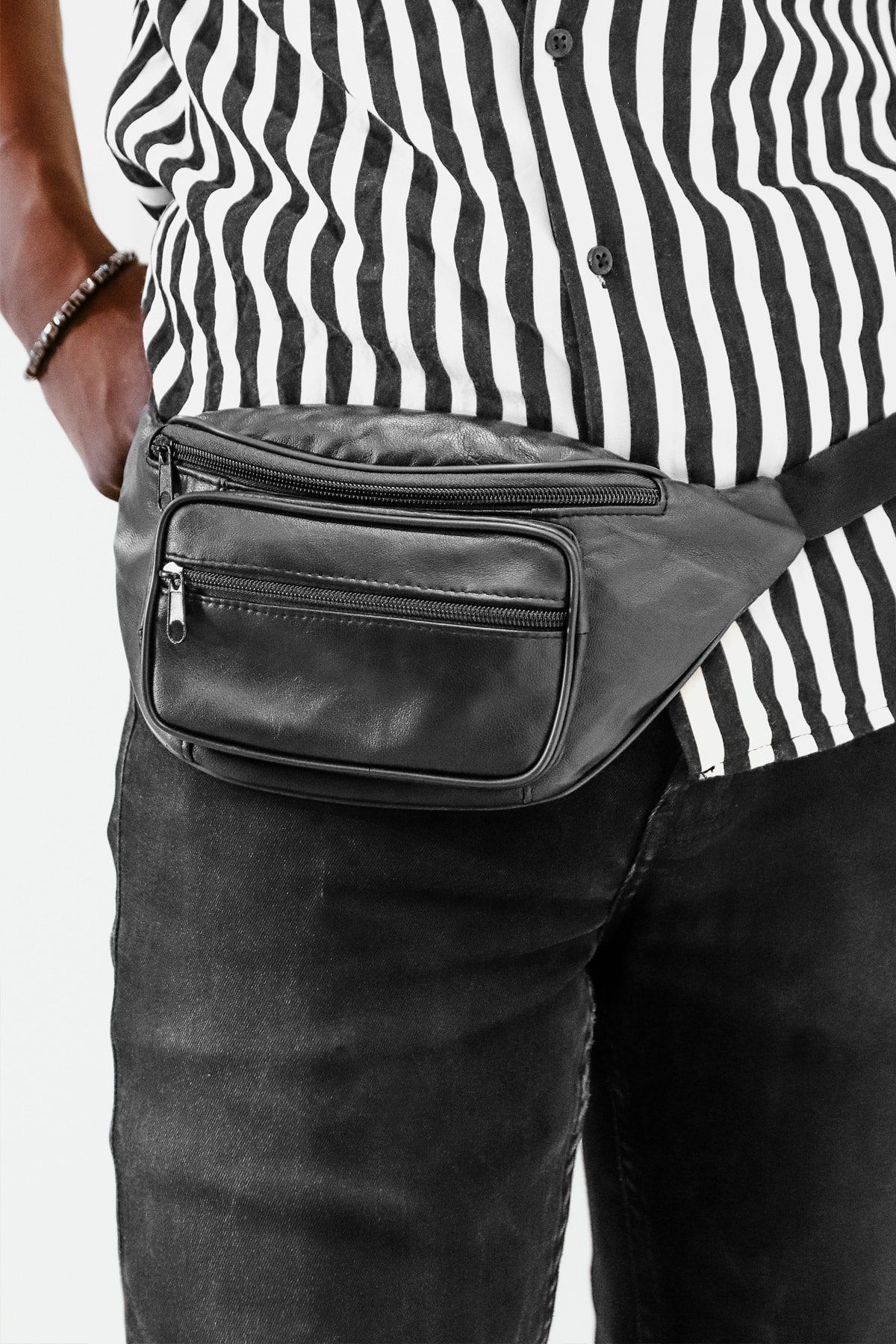 Genuine Leather Black Freebag - Waist Bag & Crossbody