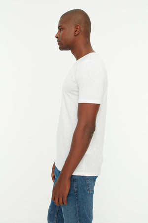 White Men'S Basic Slim Fit Crew Neck Short Sleeved T-Shirt Tmnss22Ts0270