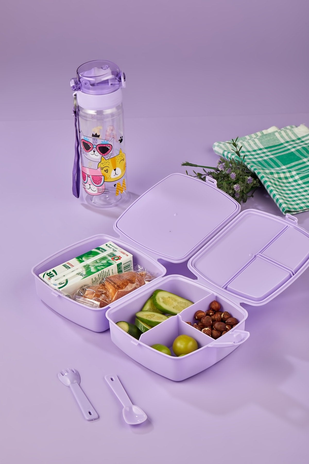 Self-Spooned, 4-Compartment, 2-Storey Lunch Box And 500 Cc Pipette Flask Cat