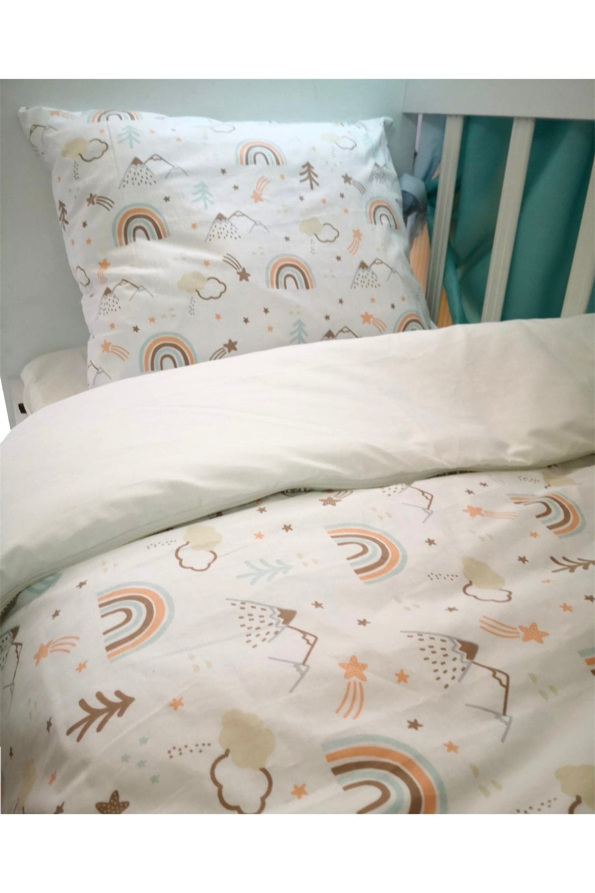 Kids Duvet Cover Set 120X200 For Bedding Brown Rainbow Cream (Without Comforter)