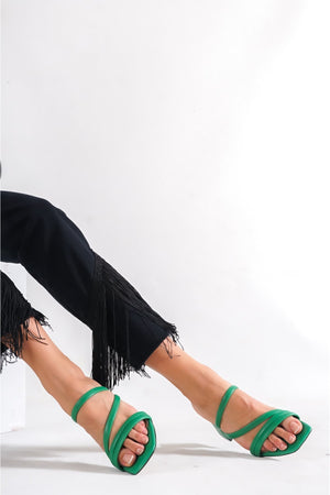 Women'S Green Heeled Slippers Sandals Ba20888