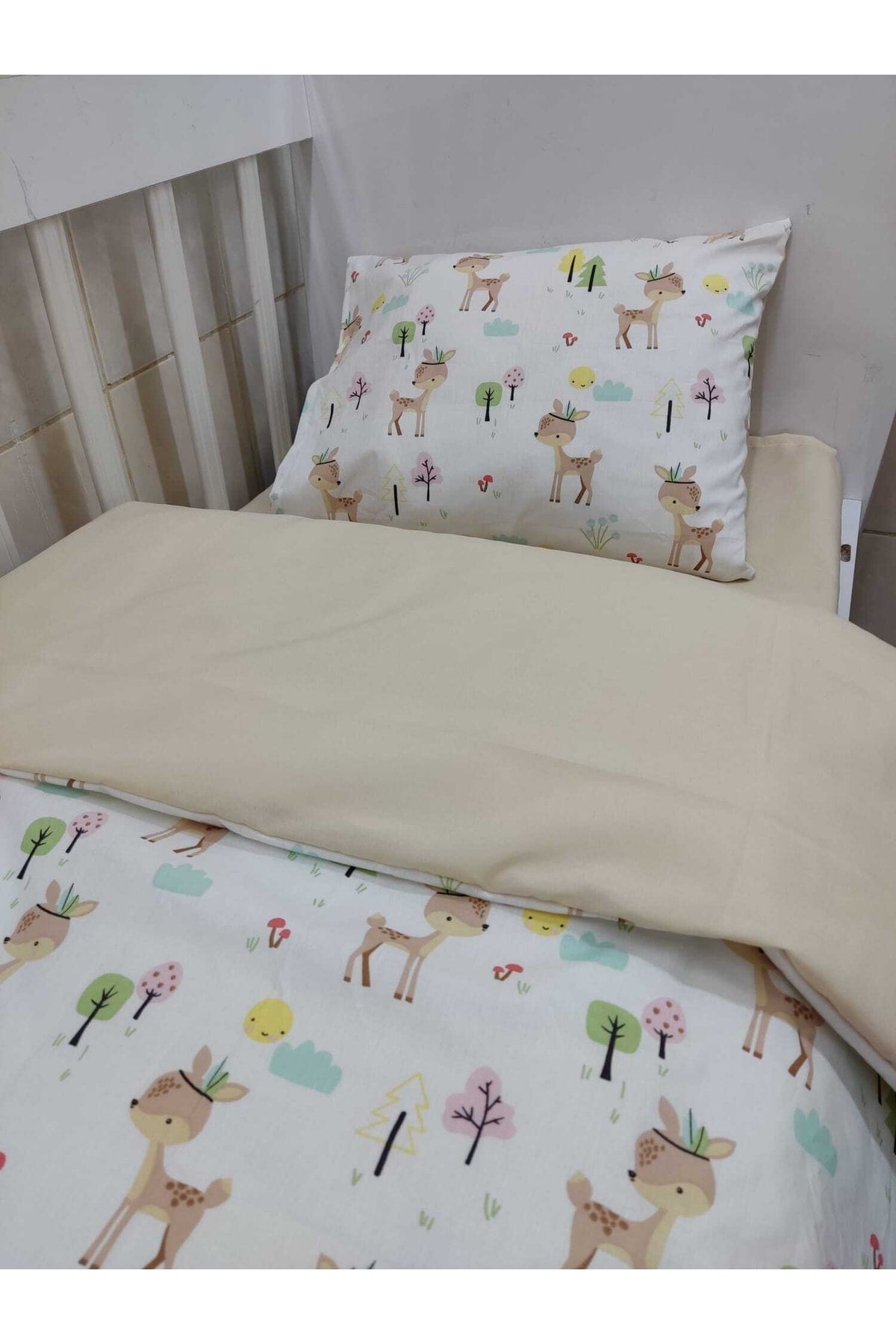 Cotton Baby Kids Duvet Cover Set 70X120 For Park Crib Roe Brown