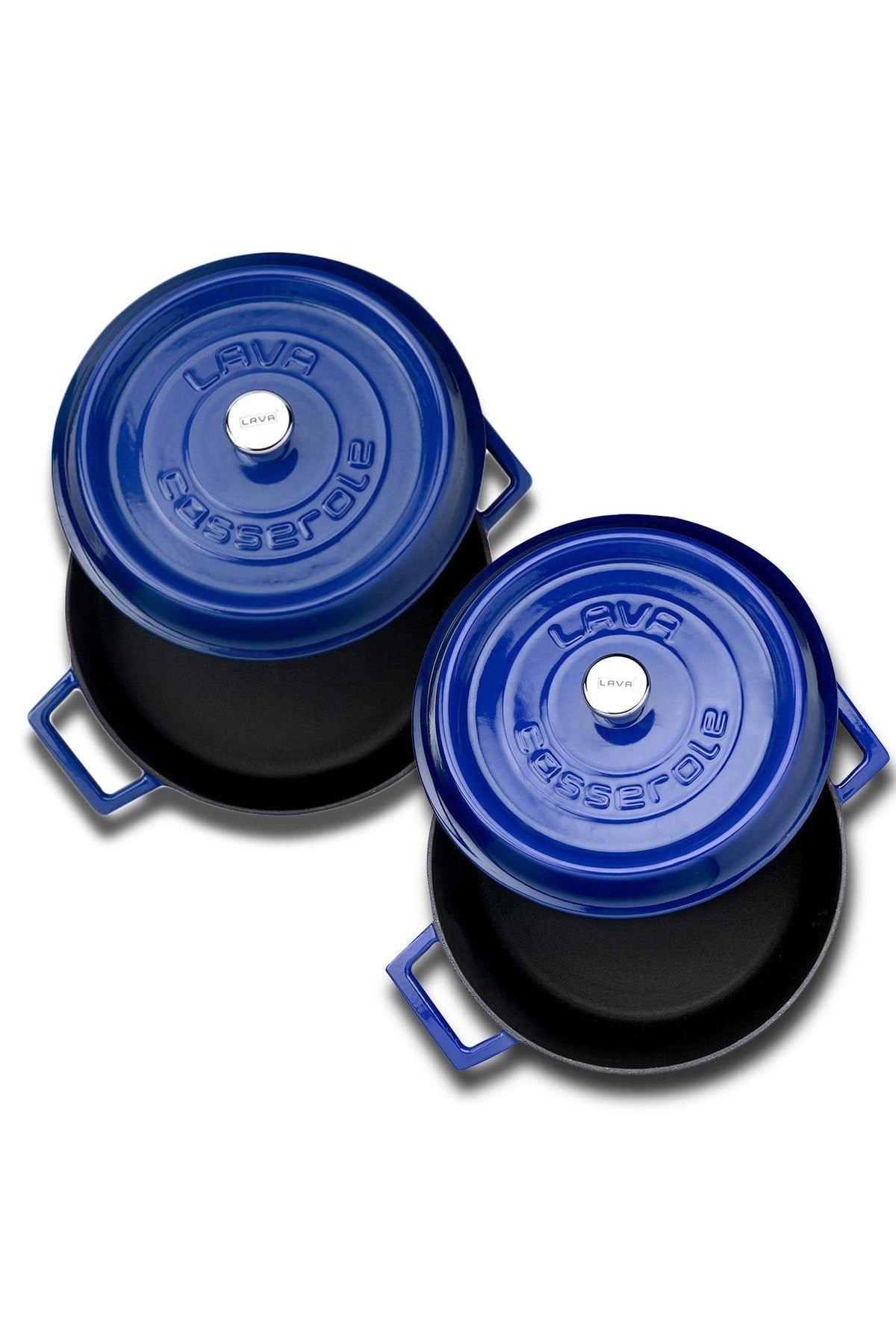 Cast Iron Round Deep And Shallow 5 Piece Cookware Set Blue