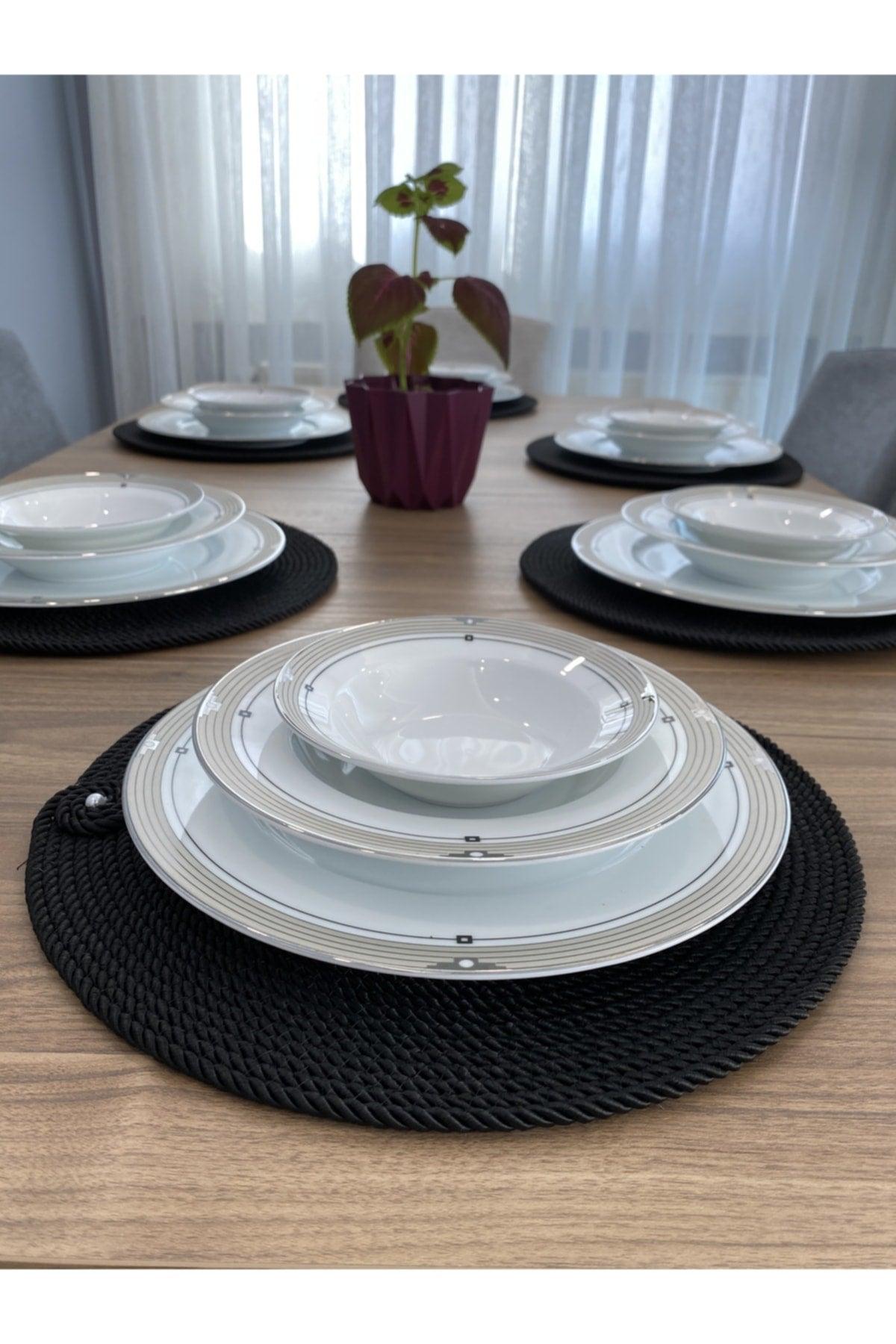 Placemat Runner Supla 6 Pieces Black Wicker Cord Knitted Dowery Set Plate Pot Base Fireproof - Swordslife