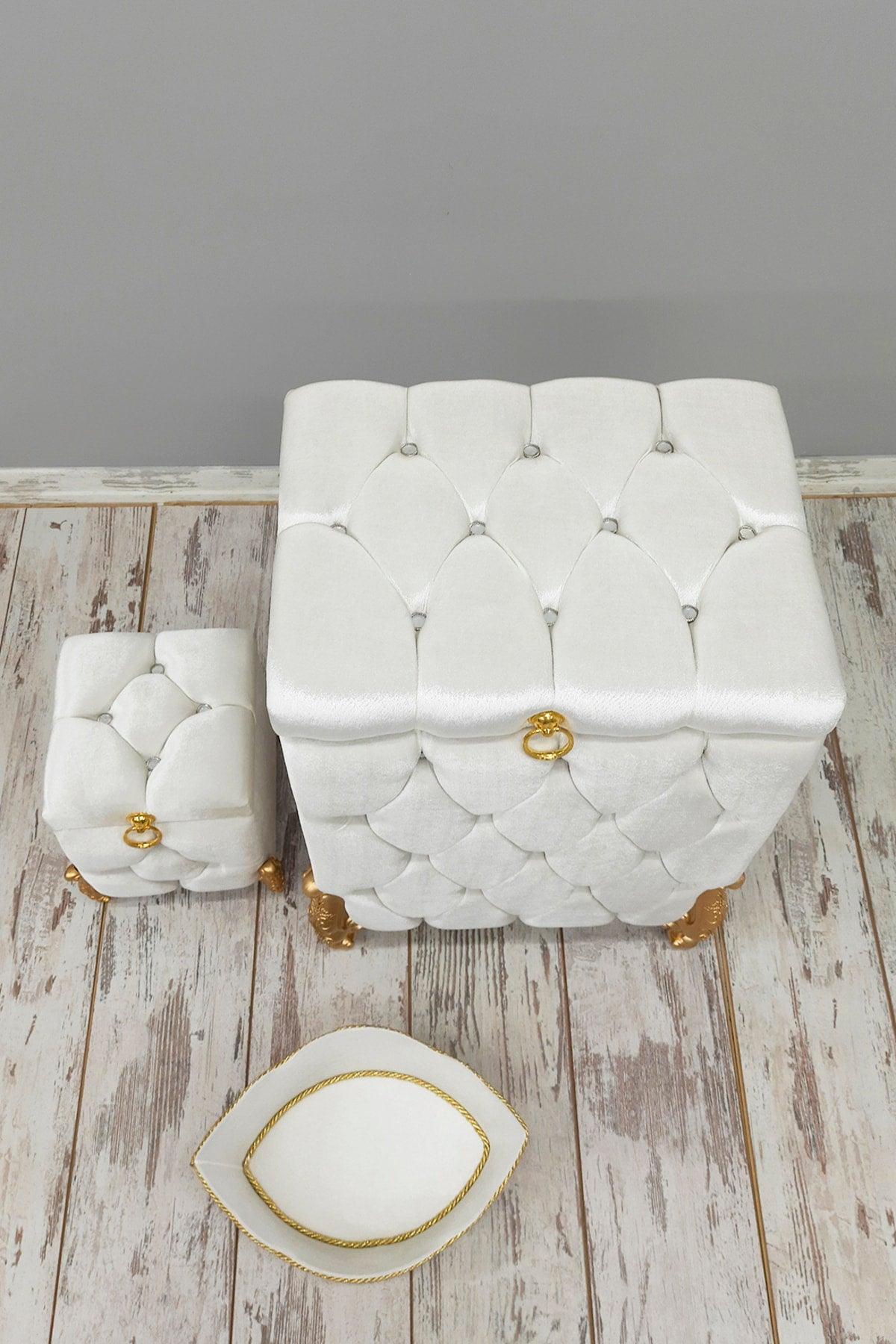 Quilted Cream 3 Pcs Bathroom Set Laundry Basket Mdf Dirty Basket Set - Swordslife