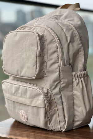 Fcstore Crinkle Fabric Waterproof Medium Size Beige Clinker Backpack/Laptop School Bag
