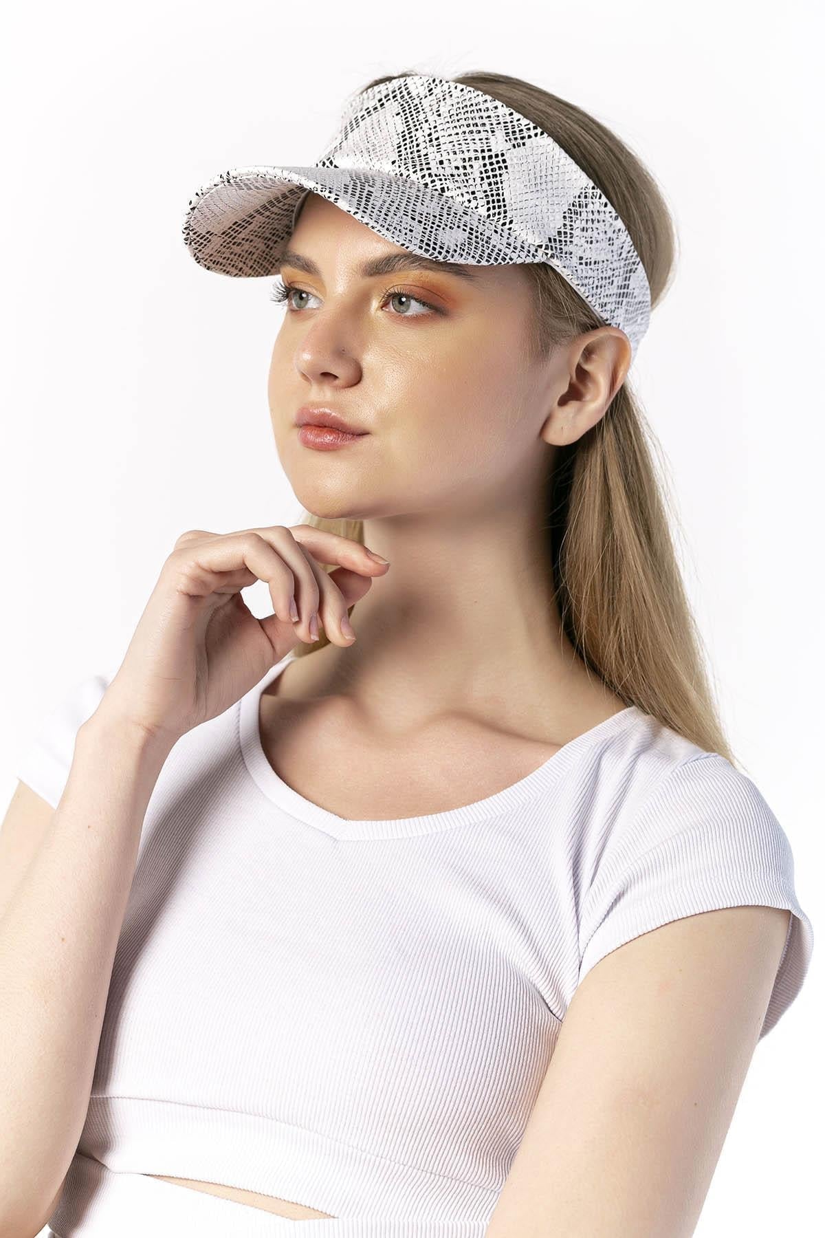 14060 Uv Protected Snakeskin Patterned Gray Colored Open Top Visor Hat