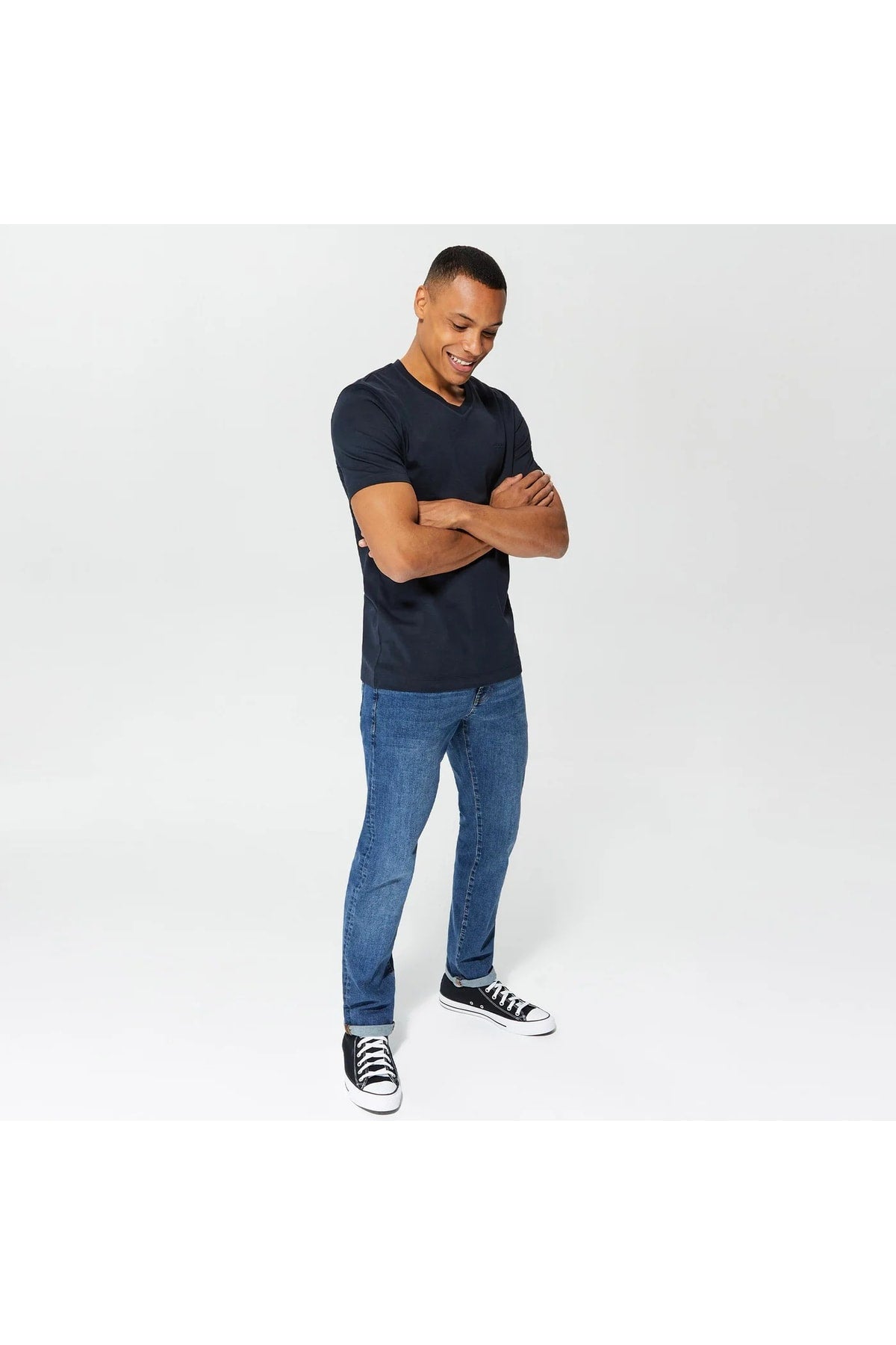 Men'S Cotton V Neck Regular Fit Navy Blue T-Shirt 50468348-404