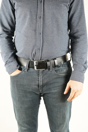 Genuine Buffalo Leather Men'S Belt 4.5 Cm Black Jeans Sport Belt