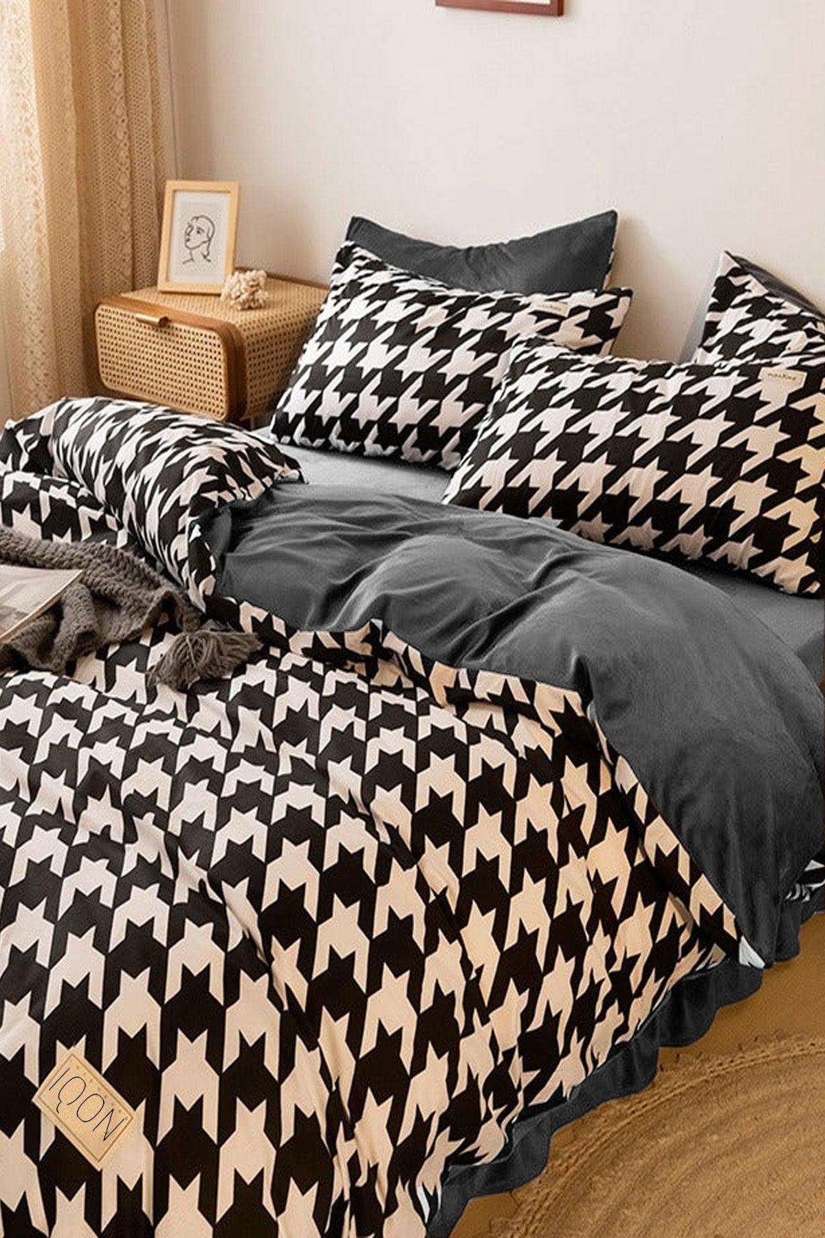 Elastic Linen Duvet Cover Set Double Premium Cotton Crowbar Gray - Swordslife