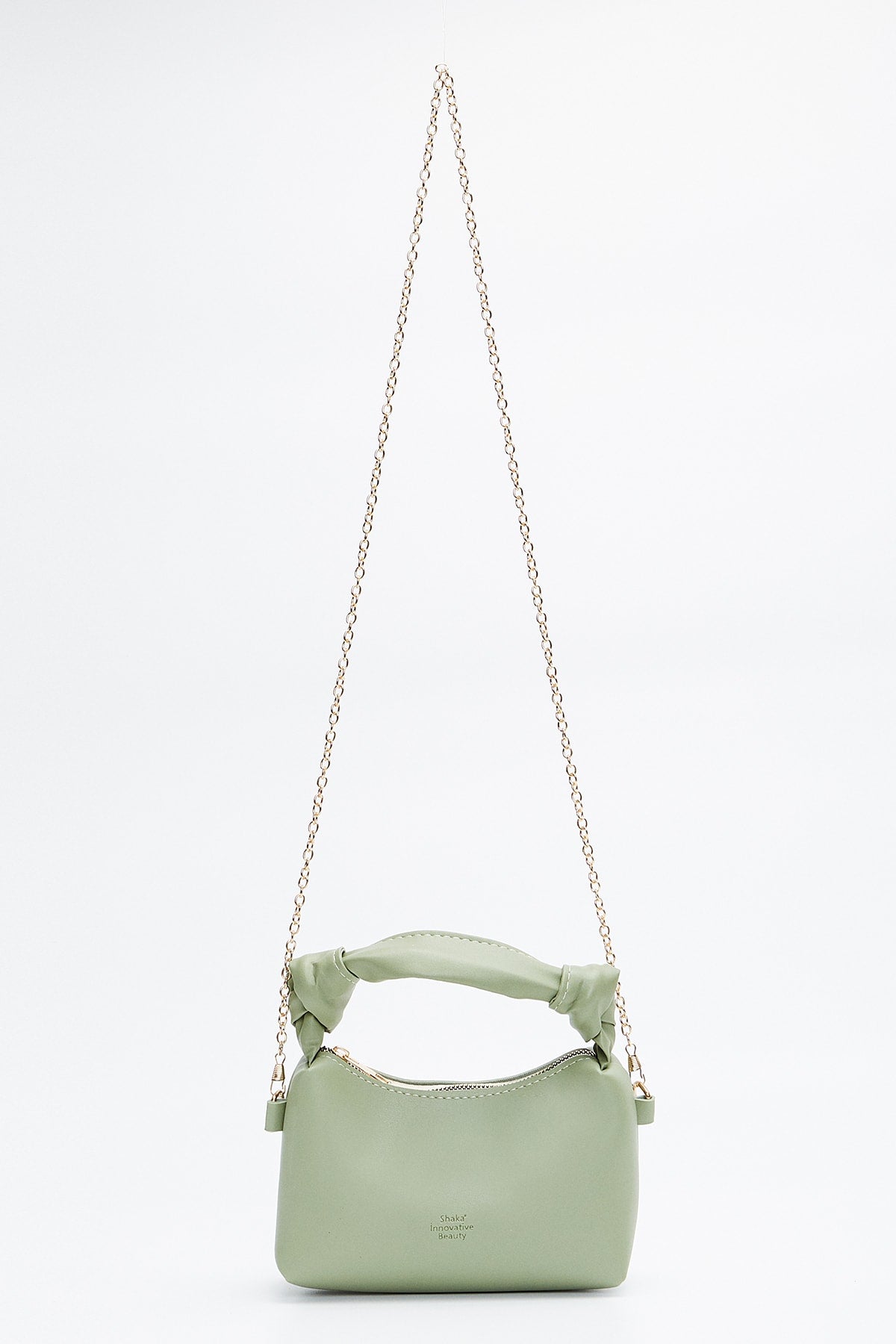 Mint Green Shk24 Soft Leather Knot Detailed Chain Strap Hand And Shoulder Bag L:14 E:22 W:8 Cm