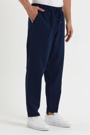 Men'S Navy Blue Color Linen Trousers