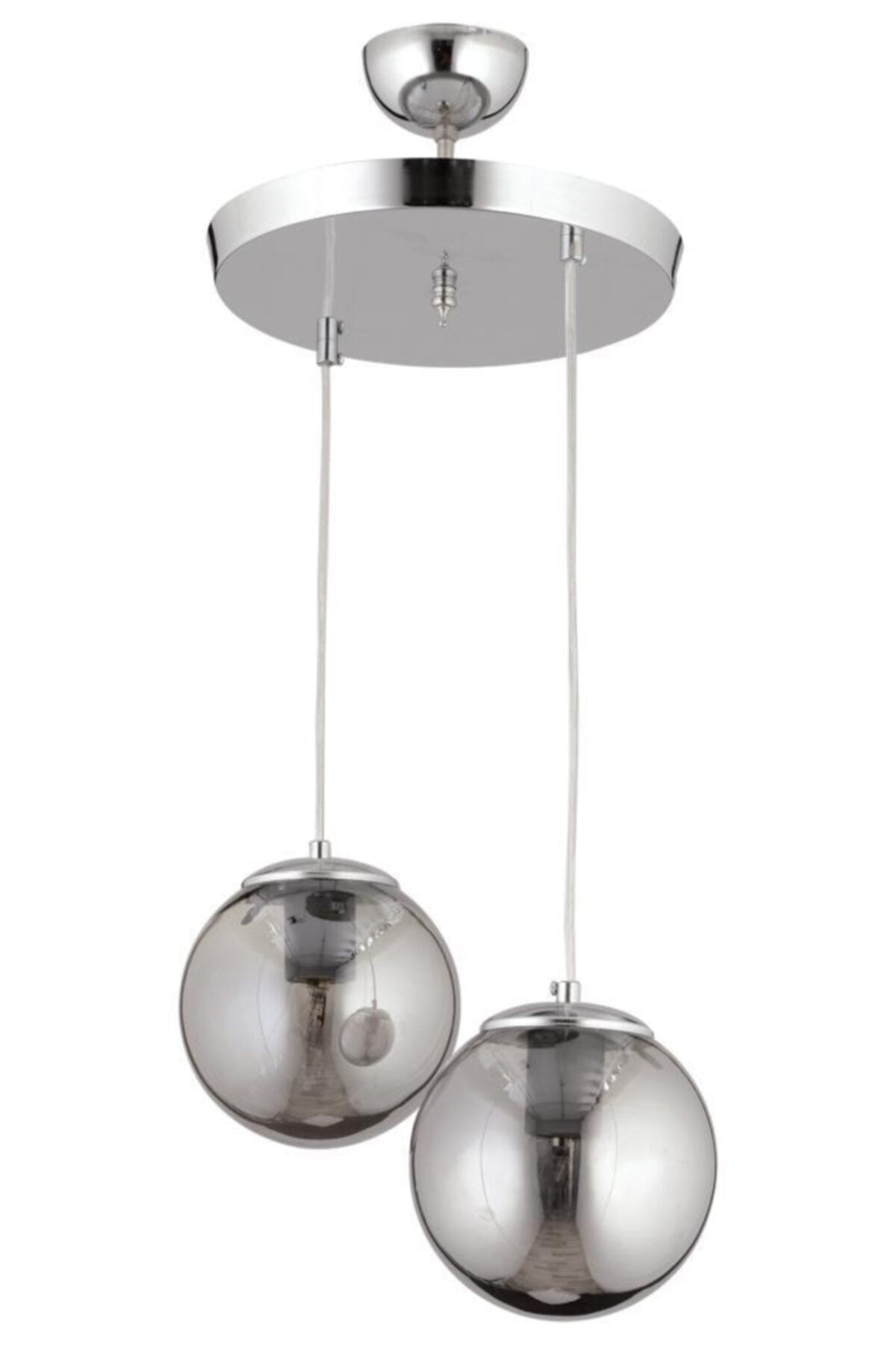 Pendant Lamp Set of 2 Silver Smoked Globe Glass Chandelier