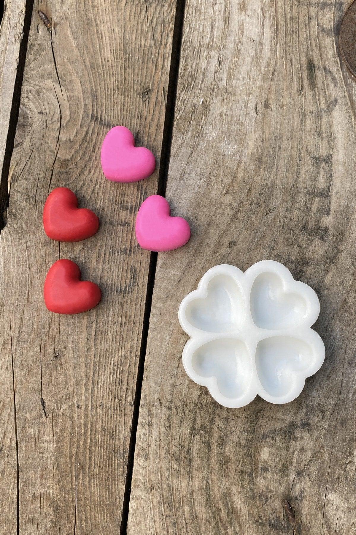 Heart Mini Quadruple Candle Mold (Silicone) (Small Decoration Mold) 1 Piece - Swordslife