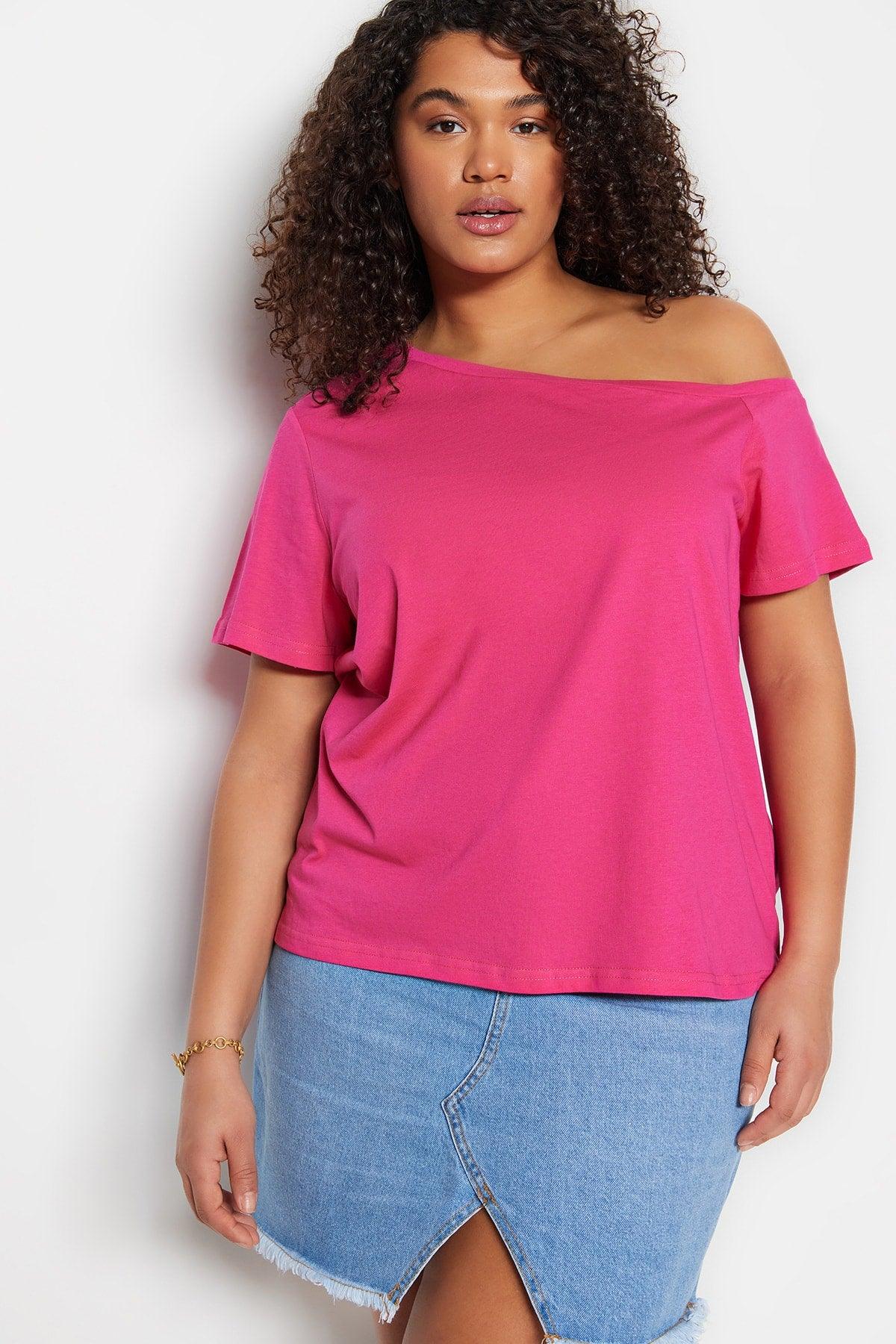 Fuchsia Knitted Off Shoulder Detailed Blouse TBBSS22AF0052 - Swordslife