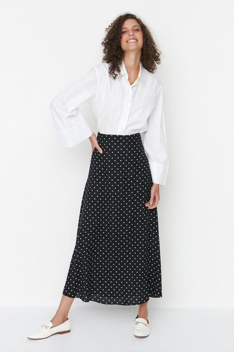 Black Polka Dot Patterned Bell Woven Skirt TCTSS22EE0006 - Swordslife