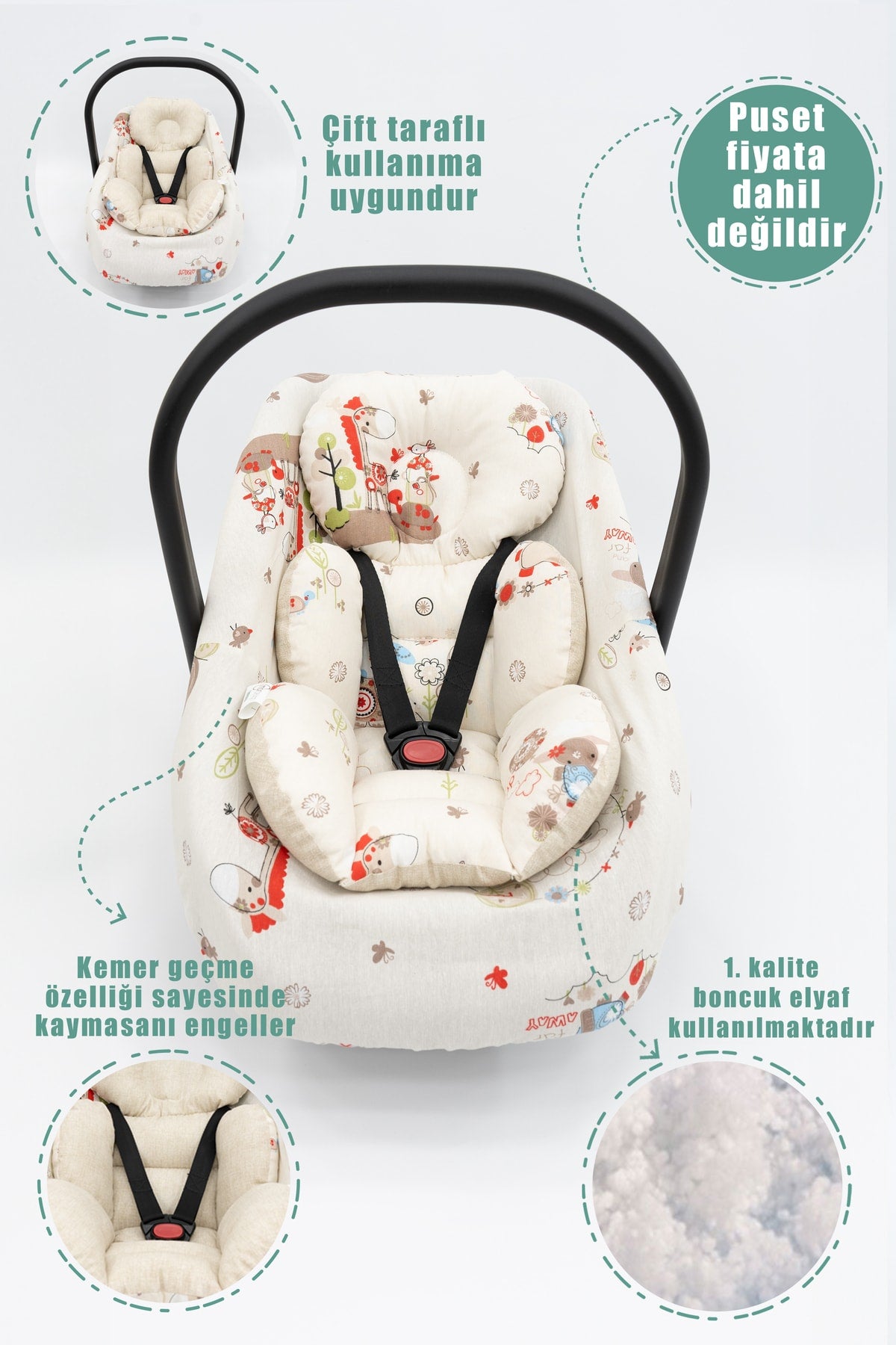 Orthopedic Baby Stroller Cushion, Cover, Bed Sheet, Baby Pique, Nursing Apron, Set Of 5, Animal Series